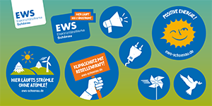 Aufkleberbogen der EWS mit 8 unterschiedlichen Aufklebermotiven
