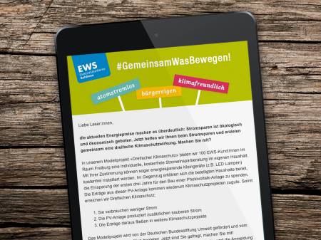 Der EWS-Newsletter wird  auf einem Tablet-Computer angezeigt.