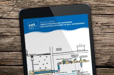 Auf einem Pad erscheint ein Hydraulikschema und das EWS-Logo